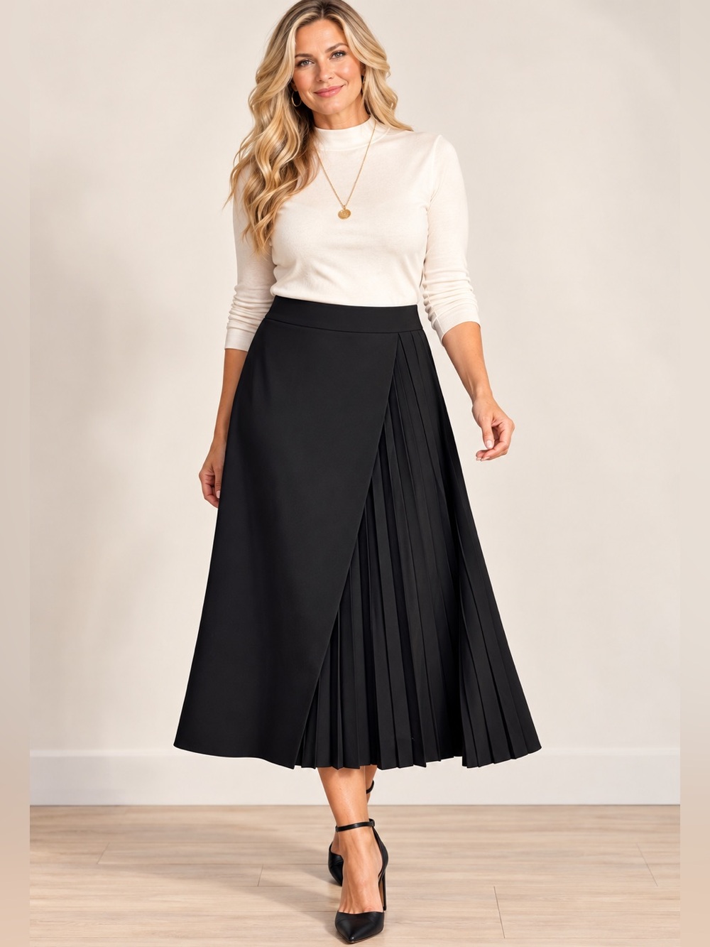 Aleeza Paris Black Pleated Overlay Skirt